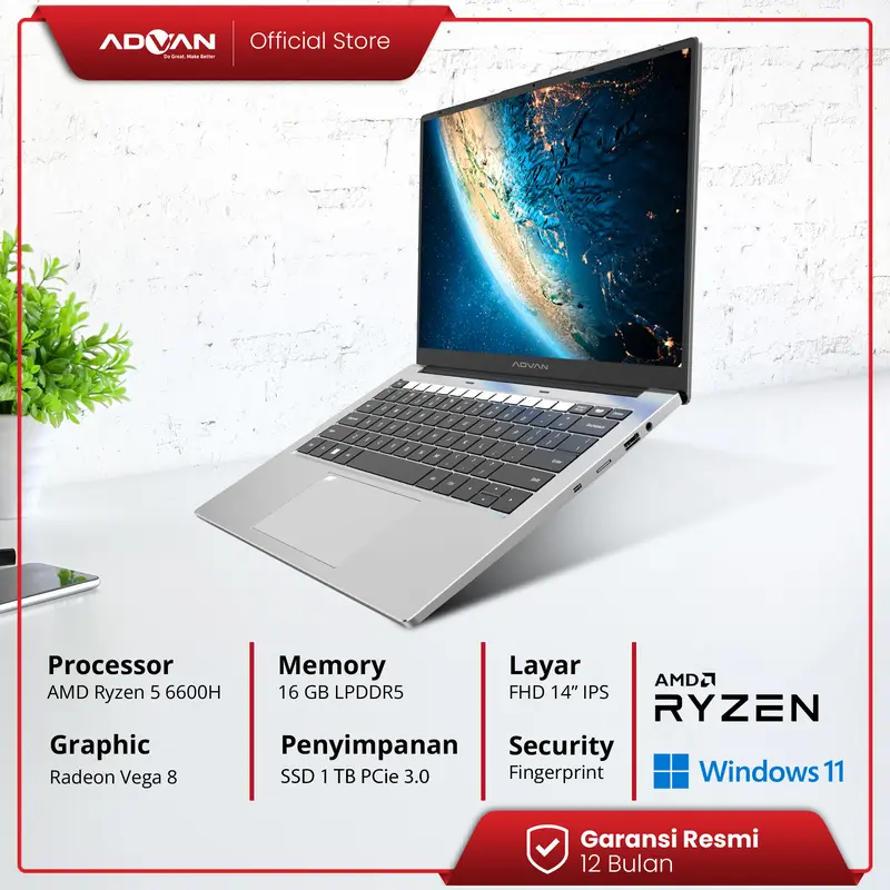 ADVAN Workplus AMD Ryzen 5 6600H 14" FHD IPS 16GB/1TB Laptop Notebook Free Windows 11 Upgradeable 1