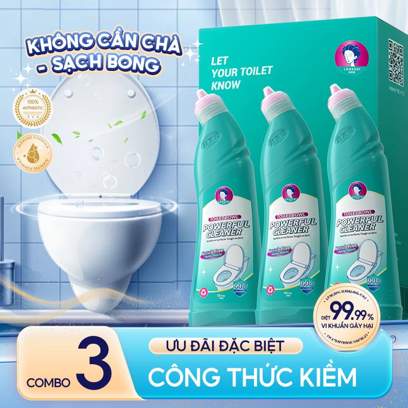 [LIVE]  Nước tẩy bồn cầu Logeski, Sạch không cần chà, công thức kiềm, khử trùng và khử mùi - 500ml × 3 chai, dùng để làm sạch lát gạch và kính
