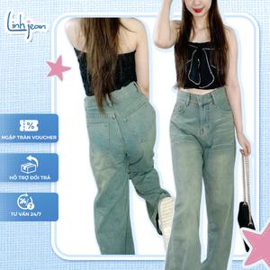[SALE LƯƠNG VỀ] – [JD06] -  Quần Jean Ống Rộng Màu Rêu Dài 102cm – LINH JEAN STORE – Tối Giản, Tôn Dáng, Giặt Dễ.