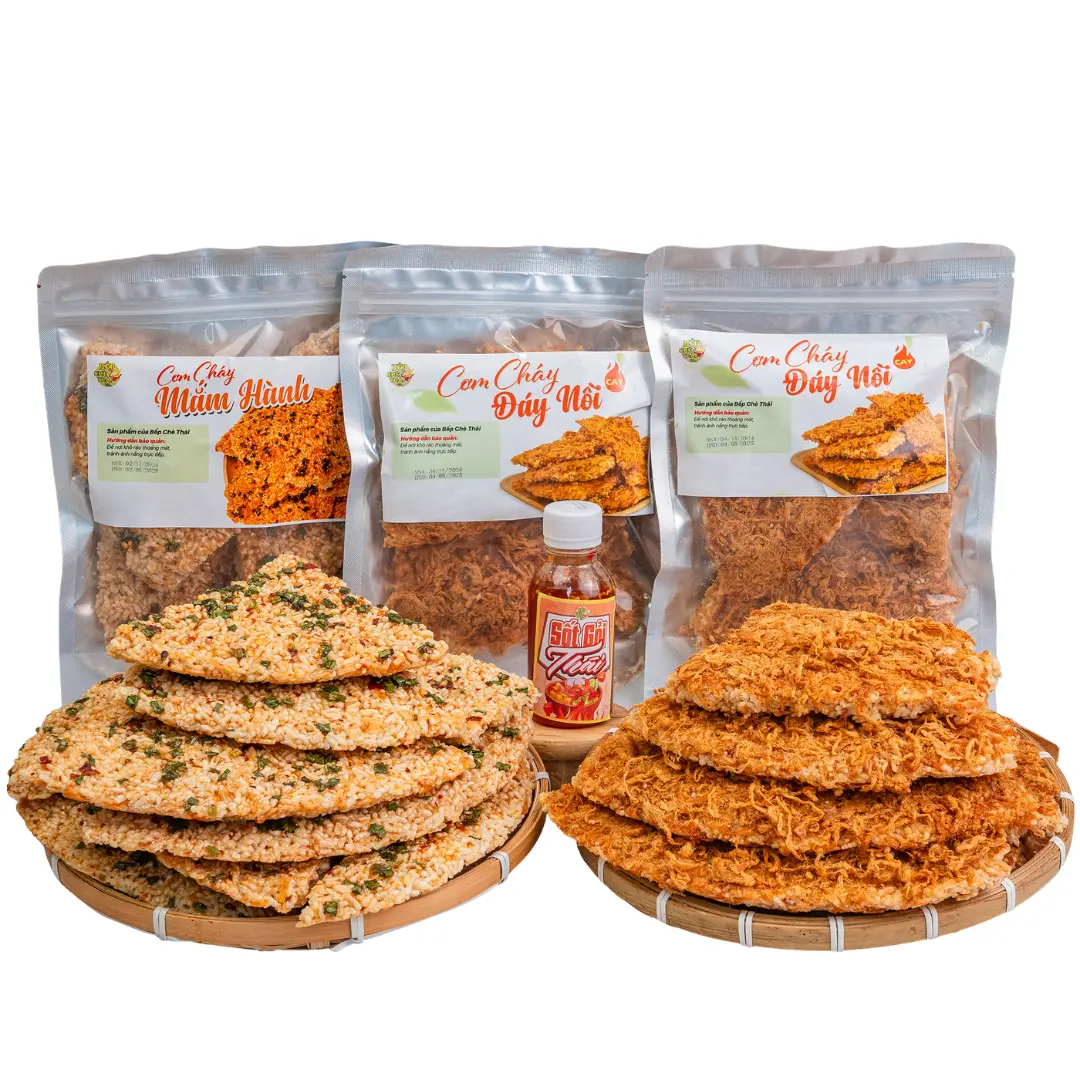[TẶNG SỐT GỎI THÁI] Combo 3 gói 600g cơm cháy (400g chà bông + 200g mắm hành) + kèm 1 sốt thái Snack Food Ăn Vặt
