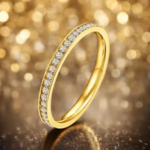 Cincin Titanium Gold Rings Permata Full Perhiasan Anti Karat Anti Luntur