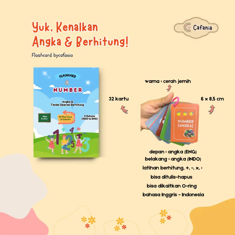 Mainan Flash card edukasi anak PAUD TK SD Flashcard Kartu Premium wipe clean dengan O ring Tebal Tidak Mudah Rusak | Kartu Belajar Bermain Toys cocok jadi kado by cafania 0
