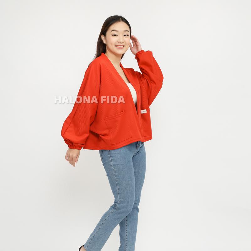 Cardigan Lona Outer Atasan Wanita Batwing Oversize Kelelawar Polos Kantong Kanan Kiri Two Tone Premium 2
