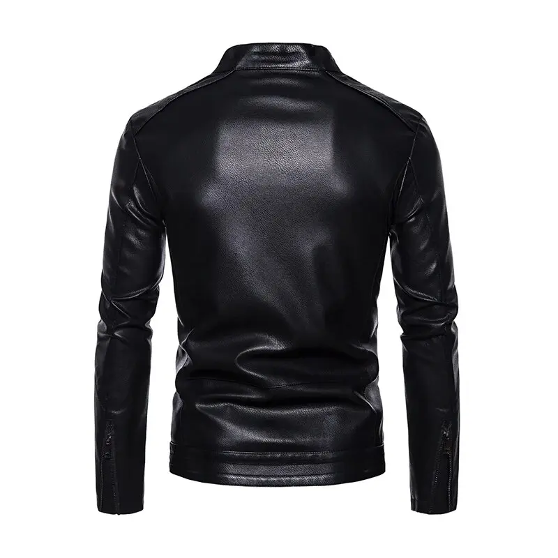 QnX - Jaket Kulit Kuza Motorcycle Biker Slim Fit Outerwear Men Solid Stand Collar Leather Jackets 2