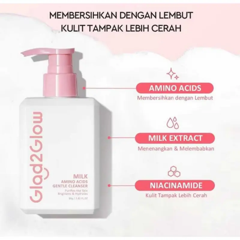 [DOUBLE CLEANSING] Glad2Glow Micellar Water Cherry Blossom gratis Glad2Glow Milk Amino Acid Cleanser 4