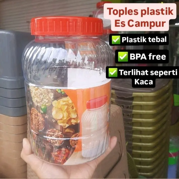Toples plastik tabung TP5 / pet / kue kering / kerupuk / ulir tutup merah / silinder / polos / gula / cendol / es campur / es teler / buah / jelly / manisan / snack / jajan timbangan / kiloan 0