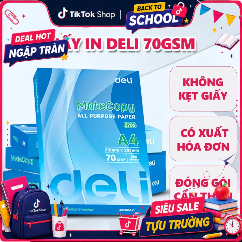 500 tờ giấy A4 70 gsm in photo cao cấp chính hãng - Độ dày giấy tiêu chuẩn tránh kẹt trong máy in - In được 2 mặt, vẽ, viết,...