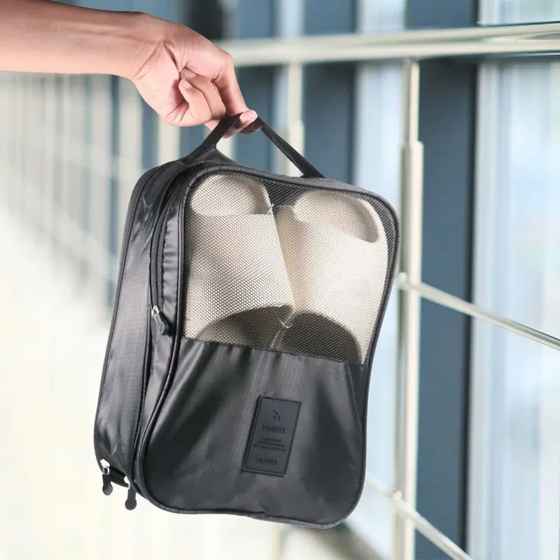 Tas Sepatu 3 Layer Travel Organizer Shoes Bag Traveling Nylon Mesh Portable 5