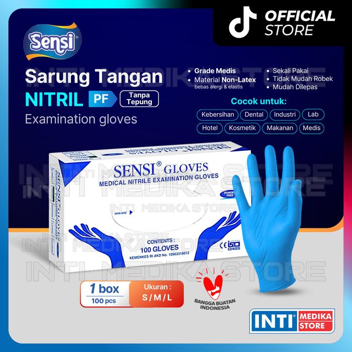 Gambar SENSI - Sarung Tangan Nitrile POWDER FREE Tanpa Tepung | Nitril Examination Gloves PF - M dari INTI MEDIKA STORE Kota Bandung Tokopedia