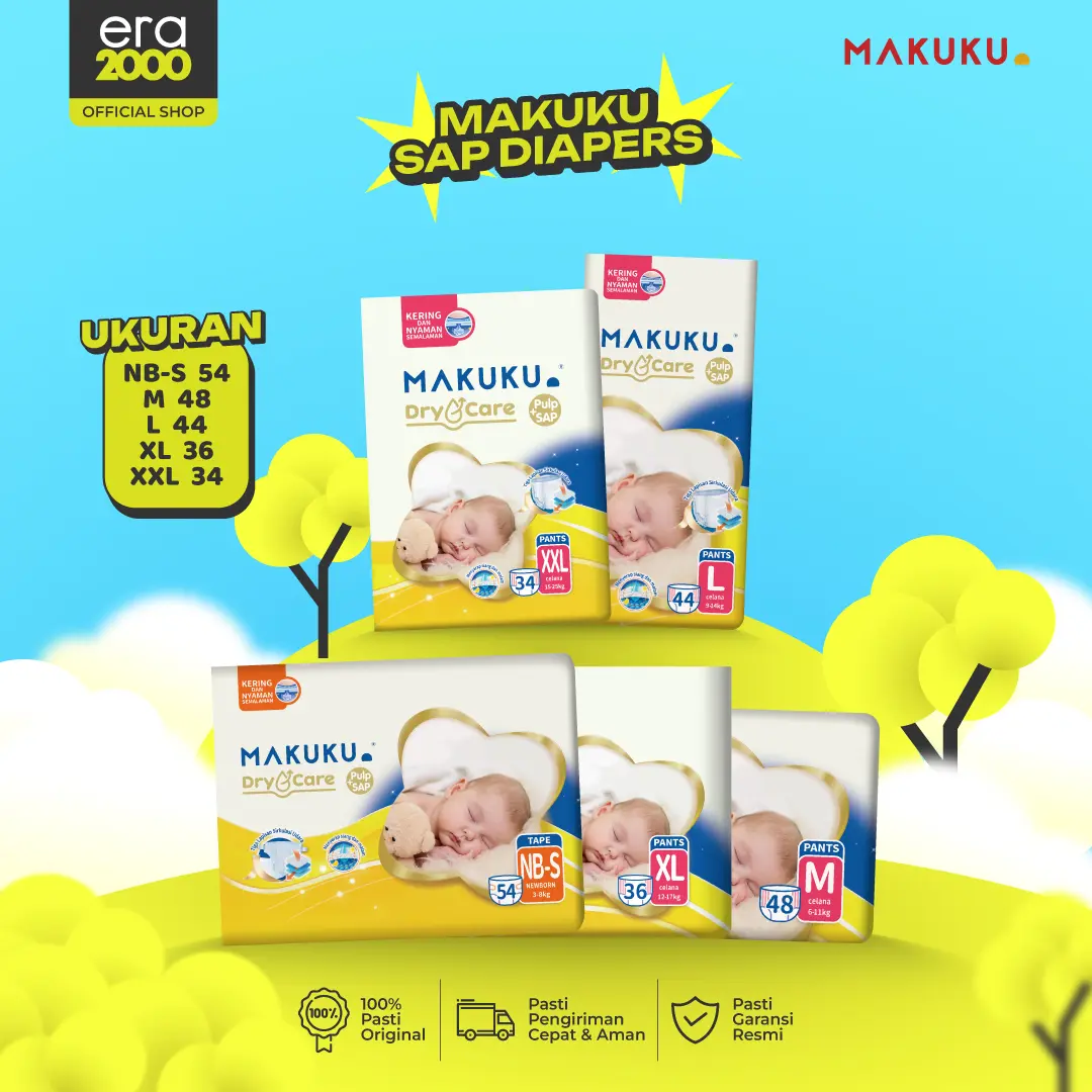 [1 PACK] Makuku Dry Care SAP Diapers Tape/Pants NB-S38/M30/L28/XL24/XXL22| Popok Bayi Tipis Cepat Kering Pampers Anti Gumpal Tipe Perekat dan Celana Anti Ruam