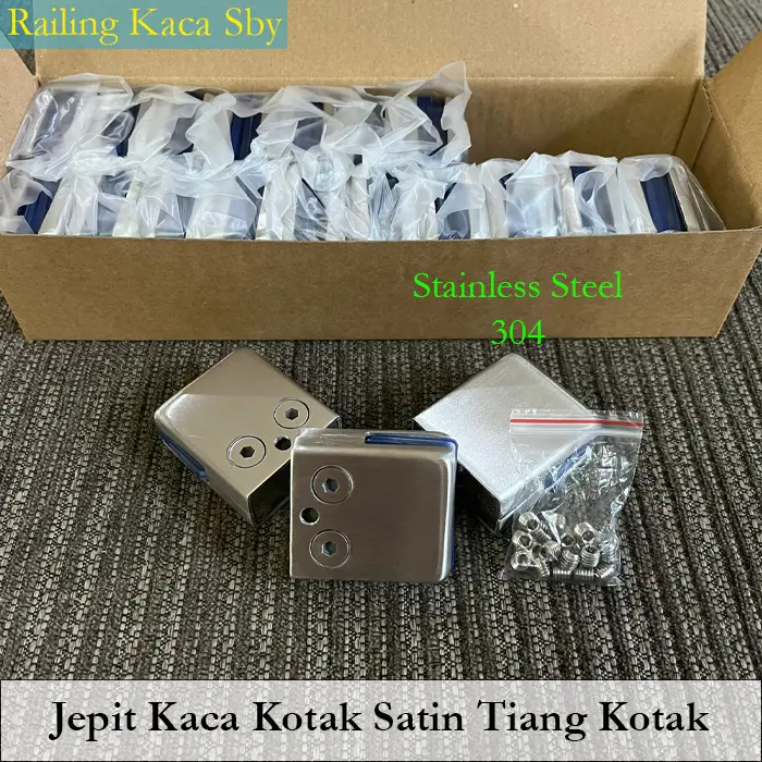 JEPIT KACA KOTAK SATIN / DOFF GLASS CLIP MODEL TIANG KOTAK SUS304