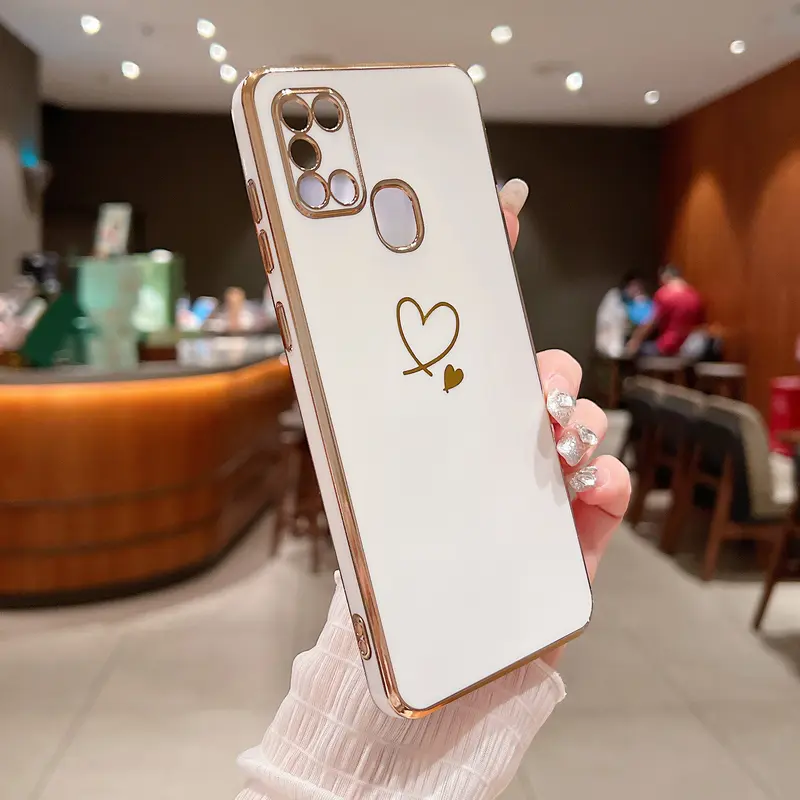 Compatible with Samsung Galaxy A21S Case,Love Heart Pattern Electroplated Design Soft TPU Shockproof Protective Phone Case Full Camera Lens Protection Cover 2