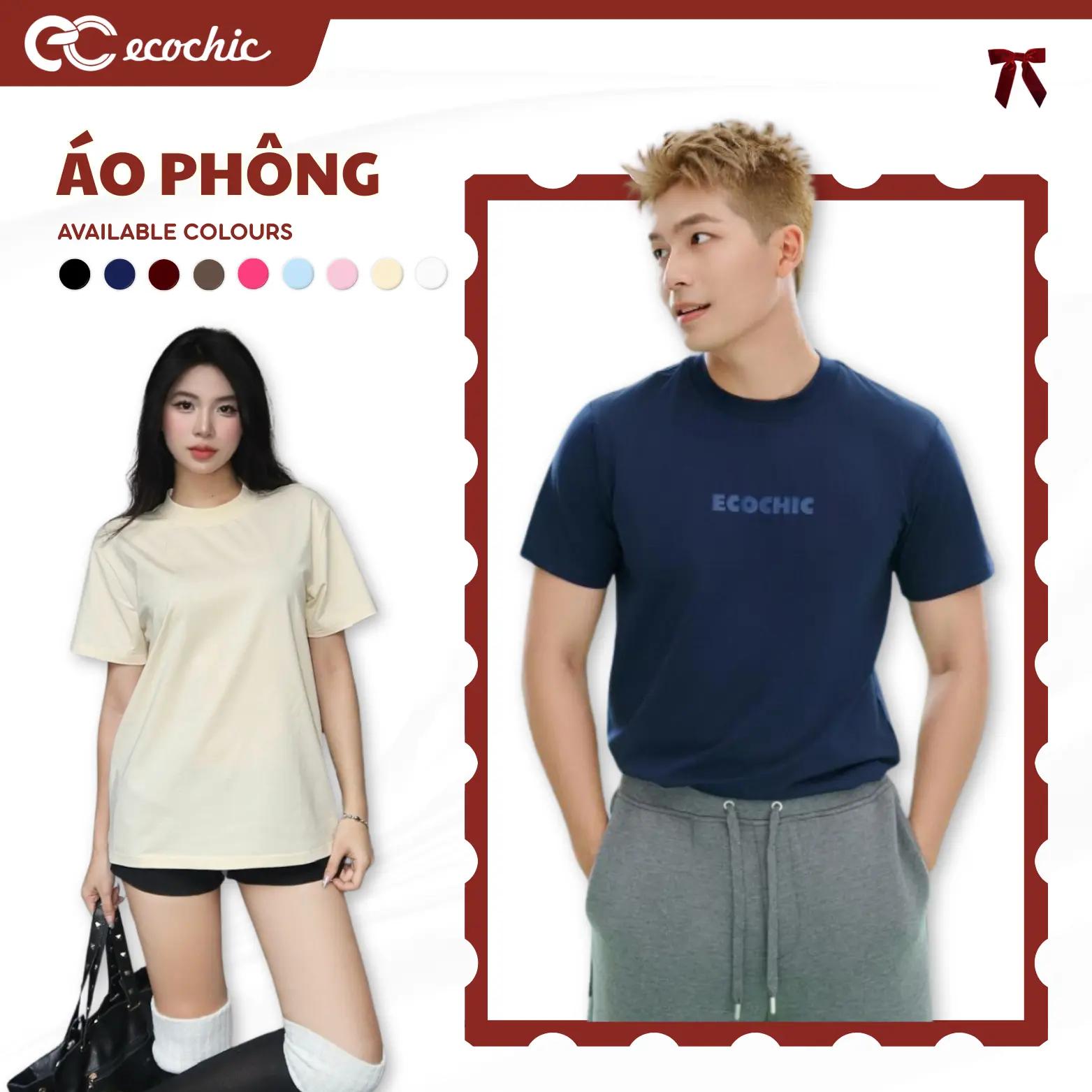 Áo Phông Basic ECOCHIC Áo Cổ Tròn Chất Vải Thoáng Mát Local Brand Chính Hãng Unisex Form Vừa Premium Cotton Cổ Tròn Nhiều Màu Nữ B081