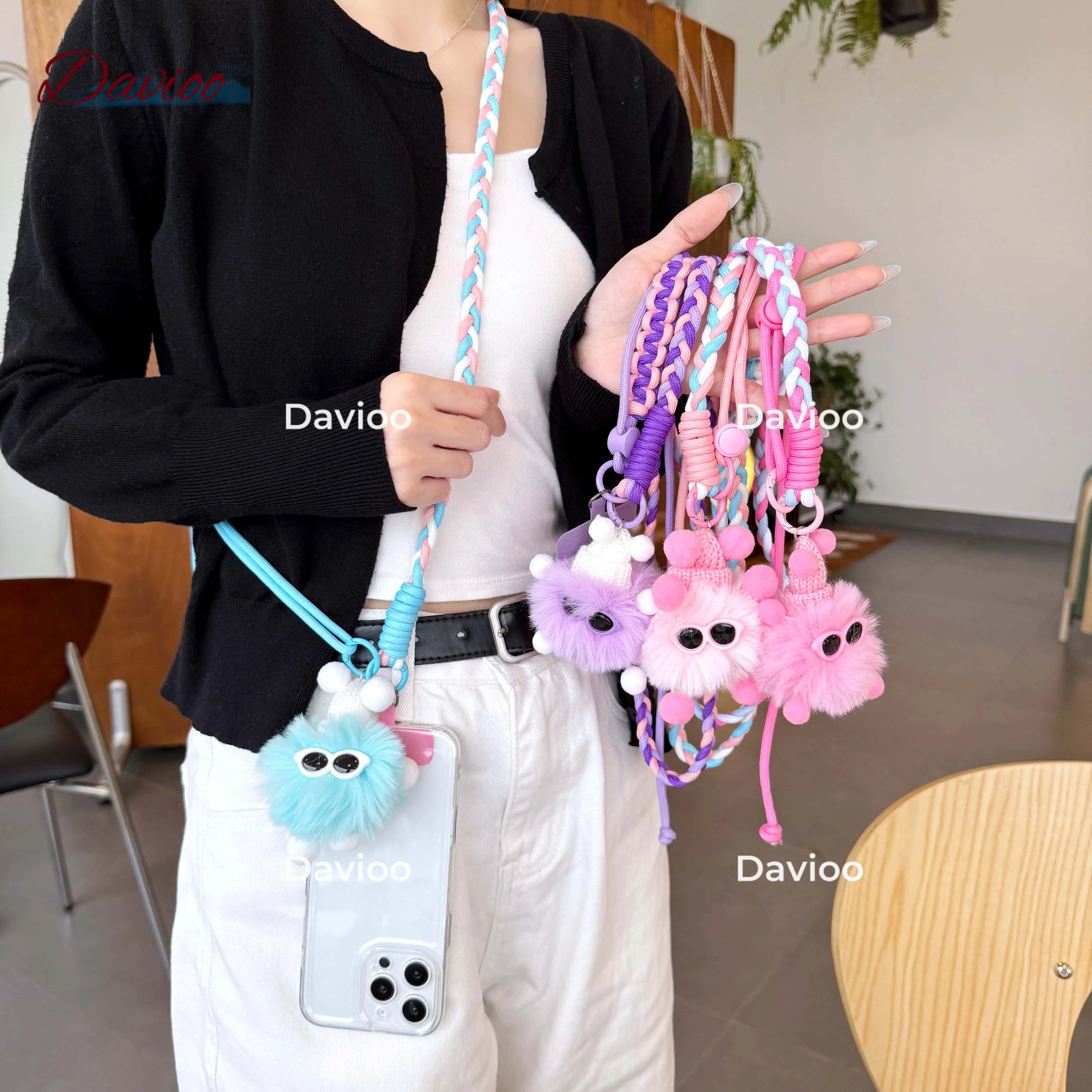 Tali HP Lanyard Universal Bisa Adjust Panjang Pendek Tali Kepang Bisa Cross-body Gantungan Handphone Motif Bervariasi