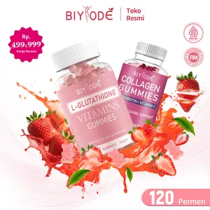 【Halal/FDA/GMP】【BIYODE 】Collagen+ Glutathione Gummies(120Gummies) | Rasa Stroberi Segar | Vitamin C/Vitamin E/Biotin/Suplemen Perawatan Kulit dan Kecantikan | Membantu Menjaga Kesehatan Kulit, Kuku, dan Rambut