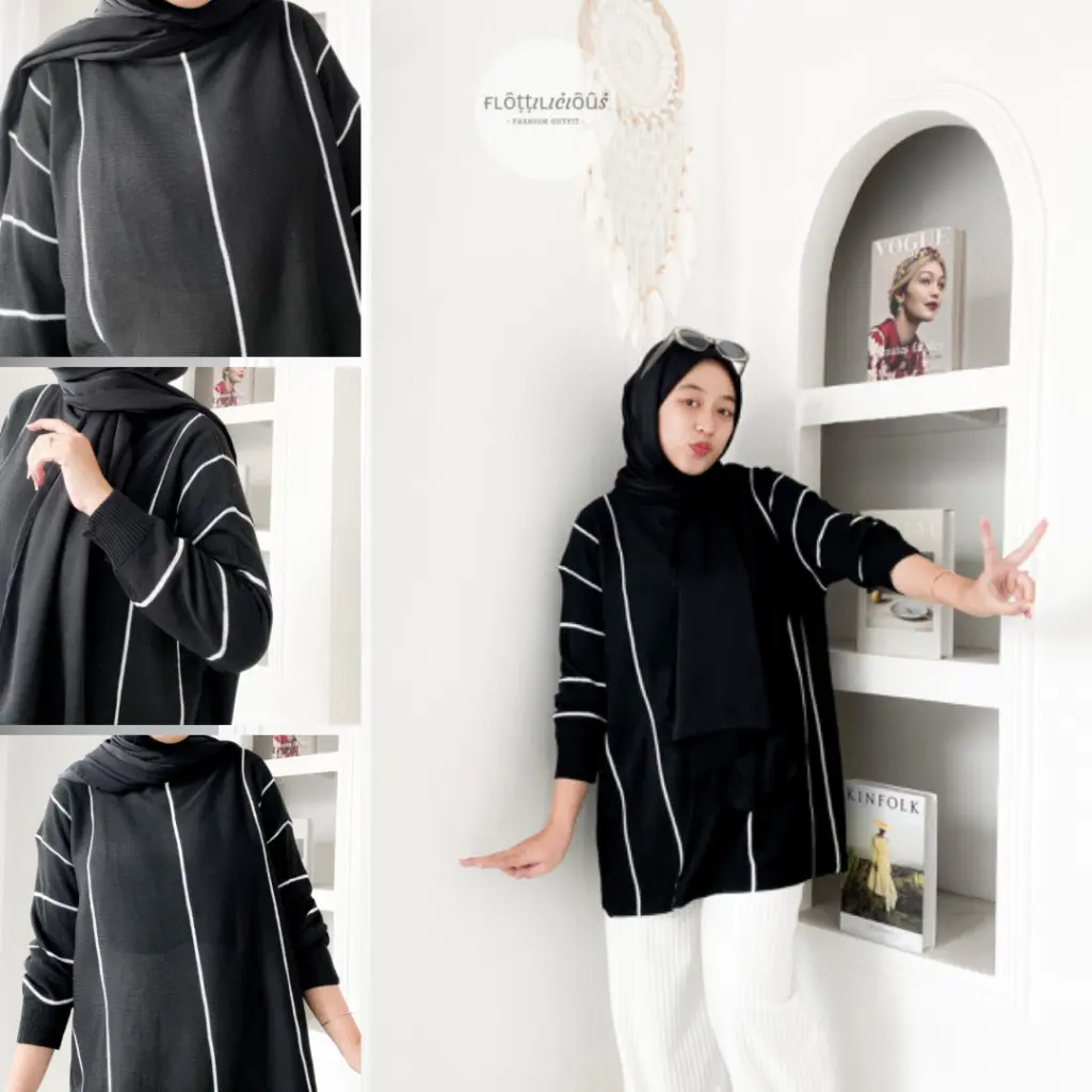 KAYLE TOP KNIT OVERSIZE - FLOTTILICIOUS / atasan wanita / baju jumbo oversize / big size / bahan knit rajut / blouse murah / hijab ootd / fashion style / korean style Panjang Tangan