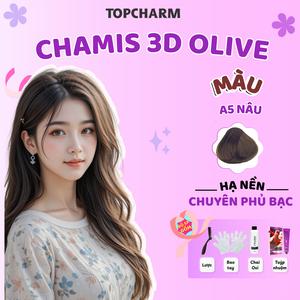 Kem nhuộm tóc Nâu Tự Nhiên A5 Chamis 3D có thành phần siêu dưỡng từ olive 30 tone màu Lên Màu Lấp Lánh giúp tóc Mềm Mượt 200ml (Kèm trợ nhuộm, bao tay, lược).