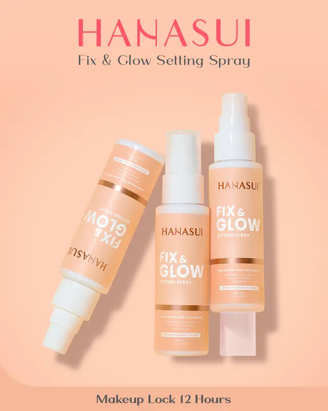 HANASUI FIX & GLOW SETTING SPRAY Peach Wajah 4