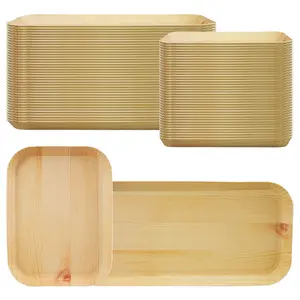 Desserts Disposable Plates Vegetable Plates Wood Grain Paper Cake Dish Disposable Dishes Disposable Party Paper Tray Tableware - long and short as picture