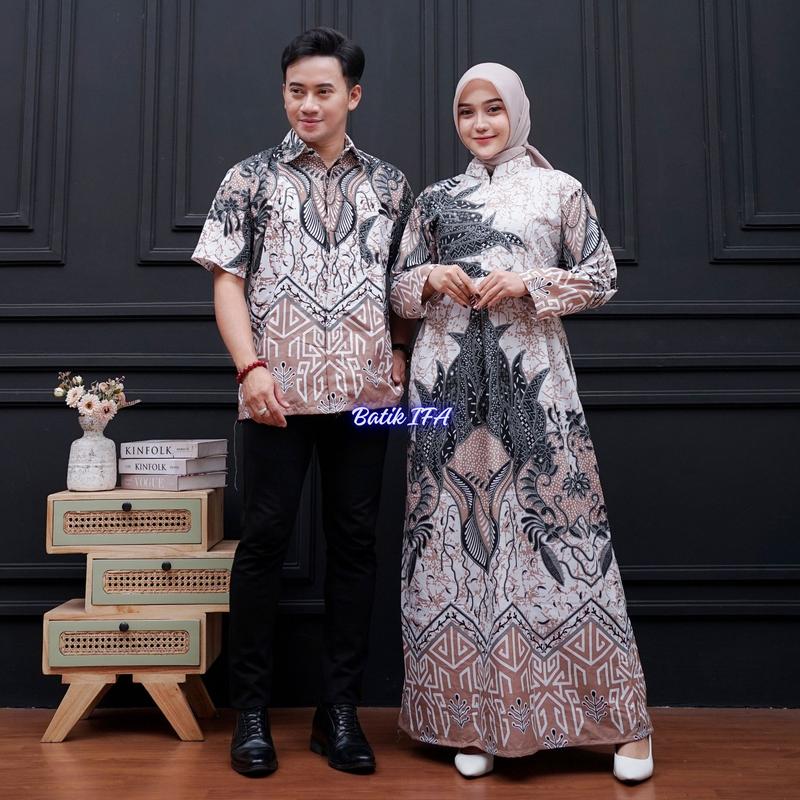 Baju Batik Couple Modern - Sarimbit Batik Kekinian -  Pasangan Gamis dan Kemeja Lengan Pendek 5