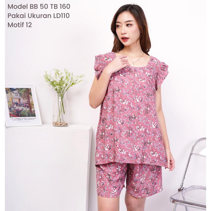 [ SALLY ] LD110/120/130/140 Setelan Baju Tidur Rayon Premium Motif Yukensi Celana Pendek Standar Jumbo Bigsize Busui-Friendly 1