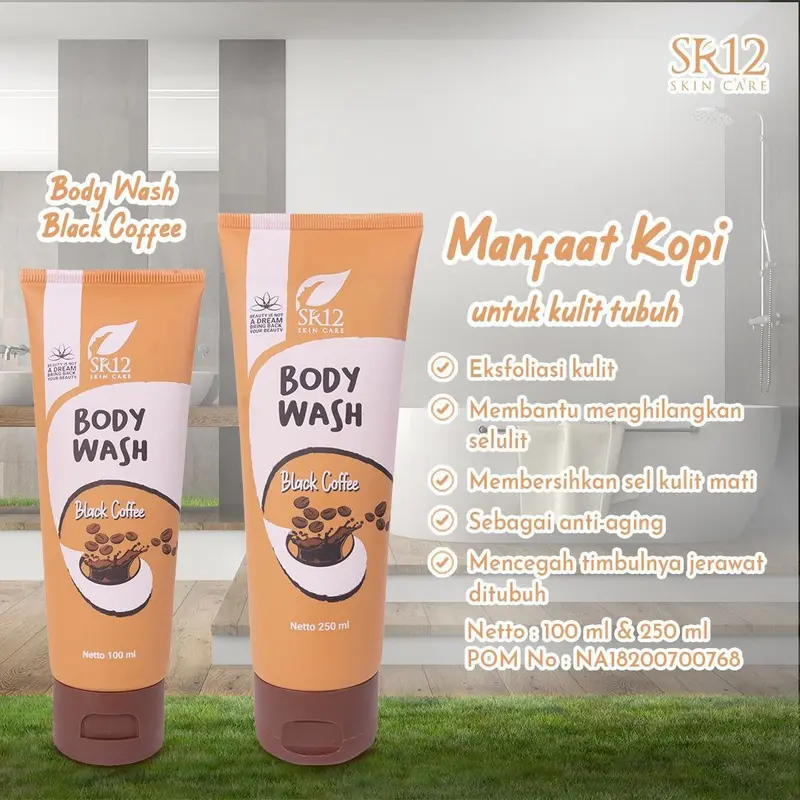 SR12 Body Wash Coffee Sabun Mandi Cair Aroma Kopi Dengan Butiran Scrub Mencerahkan Dan Menyamarkan Noda Hitam 7