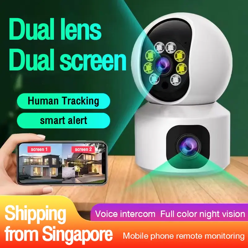 Dual Lens WiFi Camera Dual Screen Baby Monitor Auto Tracking Ai Human Detection Indoor Home CCTV Camera Connect Cellphon Add-on Deal