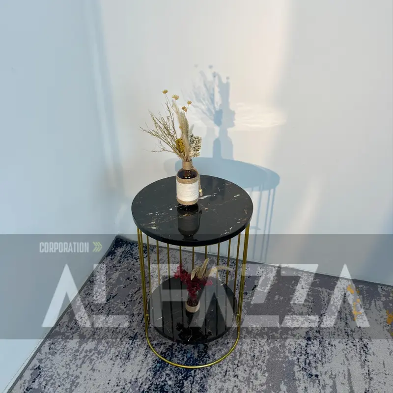 Coffee table CASSANOVA rangka Besi motif Marmer Aesthetic Diameter 40 Tinggi 60cm Furniture Blockboard 18mm 7