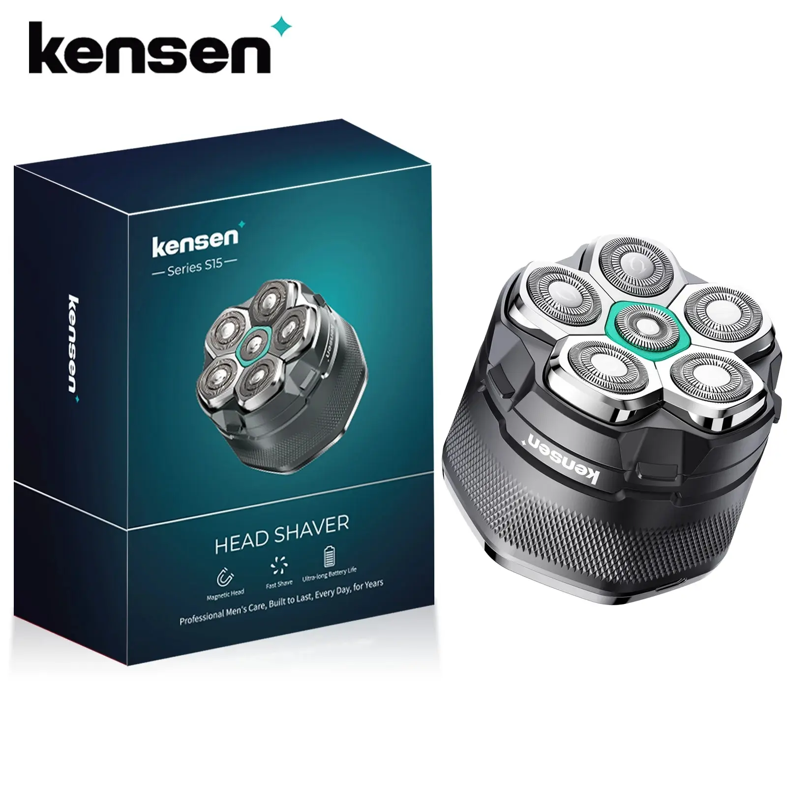 KENSEN Electric Head Shaver for Bald Men 6D Magnetic Razor Hair Trimmer USB Rechargeable LED Display Waterproof Beard Shaver-S15
