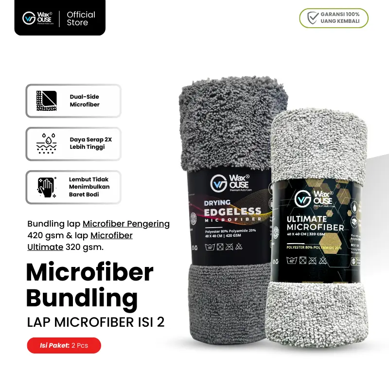 Paket Bundling Lap Microfiber Mobil & Motor Drying Edgeless 420GSM + Ultimate Microfiber 320GSM (Isi 2 Pcs)