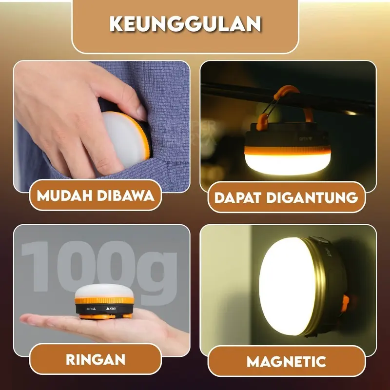 Lampu Tenda Gantung 5 Mode Magnetic 180 Lumens Emergency Camping Bakpao Bapao Indonesia White 3