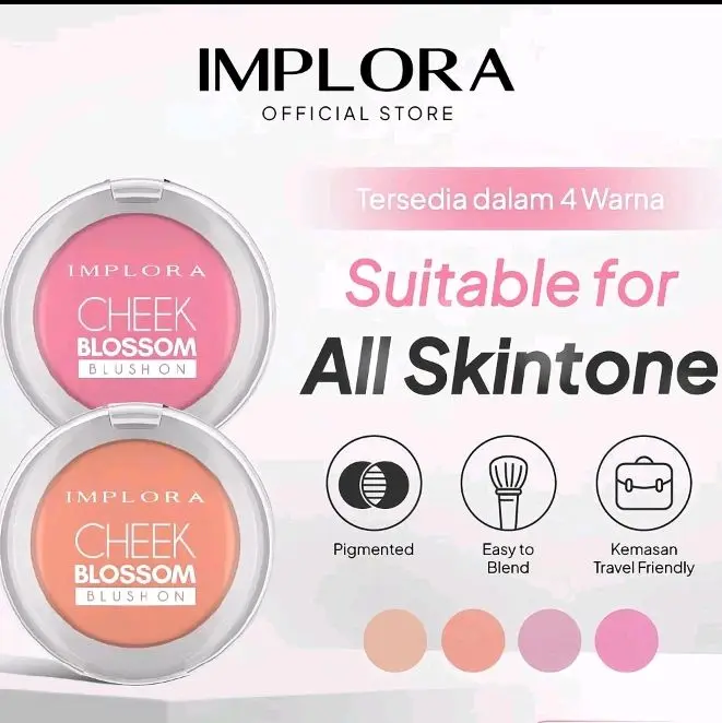 Implora Cheek Blossom Blush On - Pigmented & Mudah Dicampur - Tersedia dalam 4 Warna - Cocok untuk Semua Warna Kulit - Kemasan Travel Friendly
