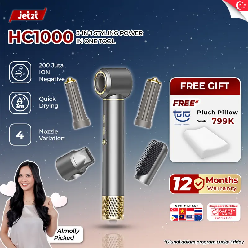 JETZT HC1000 Hair Dryer 3 in 1 Pengering rambut 2 Juta ion negatif Teknologi anti radiasi aman untuk anak-anak dan wanita hamil Mesin Compact Kering 0