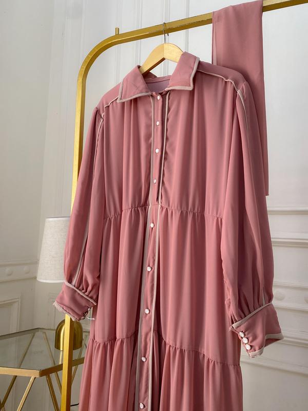 Gamis Ceruty Set Humaira Bahan Ceruty Babydoll Detail Kerah dan Kancing Aktif 6