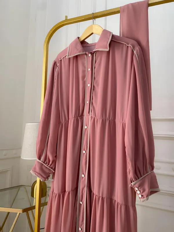 Gamis Ceruty Set Humaira Bahan Ceruty Babydoll Detail Kerah dan Kancing Aktif 6