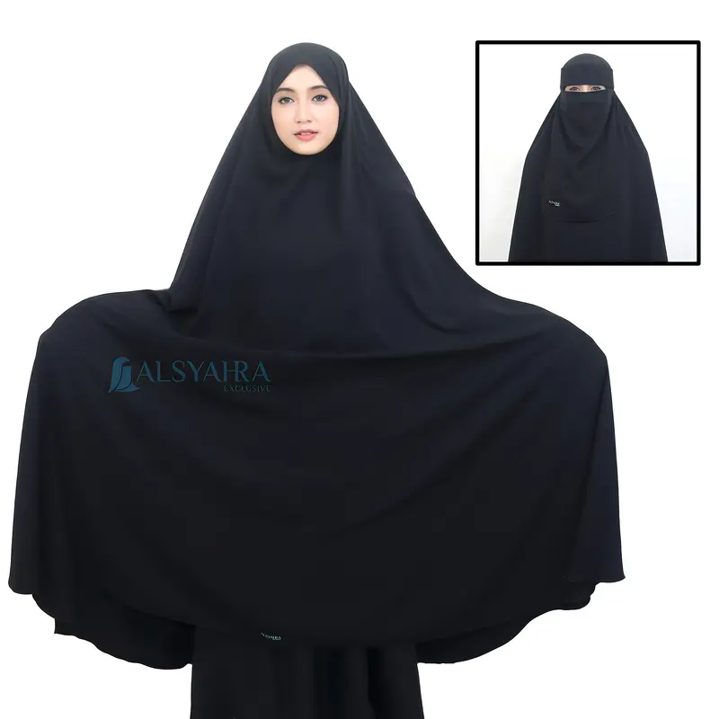 Alsyahra Exclusive Set Long Khimar Syari Haramain Non Pad Niqab Platinum Wolfis Jumbo Panjang Muslim Jilbab 4
