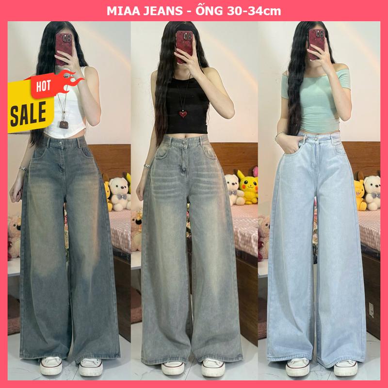 [DEAL HÀNG MỚI] Quần Jeans Nữ Ống Suông Rộng 30-34cm MIAA Size XS-XL - Màu Retro Xanh Trắng, Xanh Xám, Dirty,... - Chất Vải Jeans Mềm - Quần Ống Rộng Suông - Mã Ver3