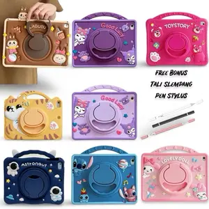 Case Karakter untuk Samsung Galaxy Tab A11 2025 A9 8.7inch 2023 / X110 /X115 A9+ 11inch 2023 X210 / X215 Softcase Bahan Silikon Free Tali & Bonus Pen Stylus Standing Casing