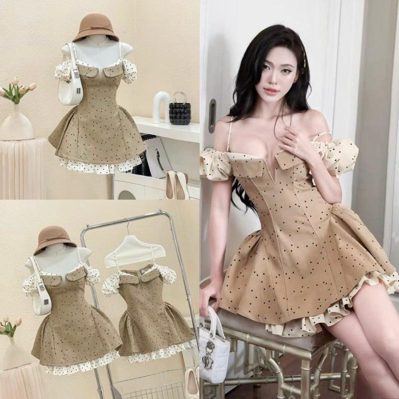[HÀNG 3 LỚP CHUẨN Y ẢNH] Váy Chấm Bi Trễ Vai Bồng Xoè Đi Tiệc Sang Chảnh - DinhLanAnhStore