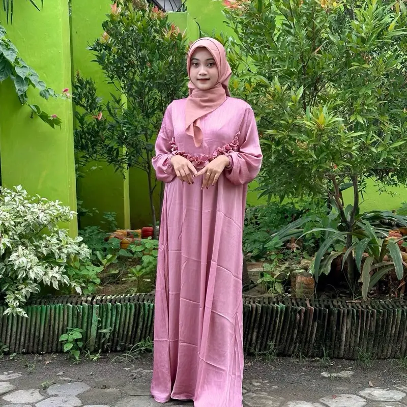 (PROMO GAMIS 2025) Gamis Bahan Shimmer Silk Pakaian Wanita Muslim Dewasa Dress Remaja Mewah Lebaran Syari -  Nyaman Lembut Panjang Tebal 3