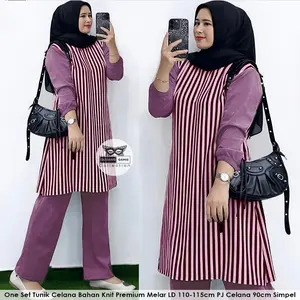 Setelan Tunik Raisa Set Bahan Knit Ld 110cm PJ Celana 90cm Simpel Modis