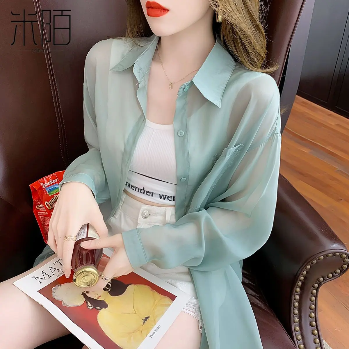 Áo Sơ Mi Mỏng, Quần Áo Nữ, Mùa Xuân Và Mùa Thu 2024 Hợp Xu hướng, Áo Sơ Mi Dài Tay, Làm Bằng Lụa Lạnh Và Voan Chống Nắng, Thích Hợp Cho Mùa Hè, Áo Khoác Sơ Mi