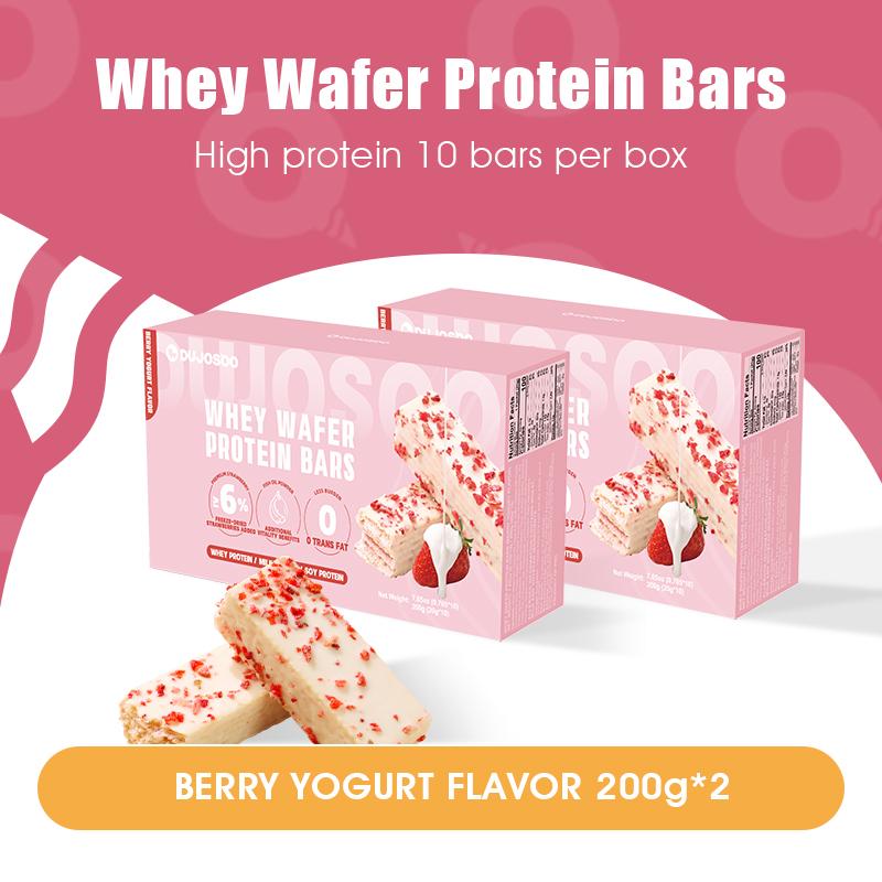 DUJOSOO Whey Wafer Protein Bar Berry Yogurt Flavor,200g(20g*10