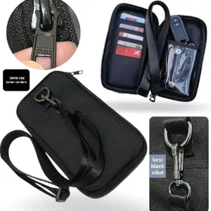 Tas HP Dompet Serbaguna Bahan Cordura Original dengan Zipper YKK Fleksibel untuk HP Kartu Koin dan Uang Gantung Leher Selempang Pria Wanita