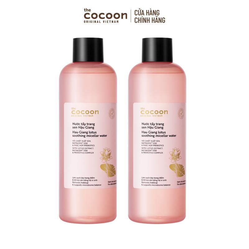 COMBO 2 chai Bigsize Nước Tẩy Trang Sen Hậu Giang sạch bụi siêu mịn PM1.0 có prebiotics dịu êm cho da rất nhạy cảm Cocoon 500ml