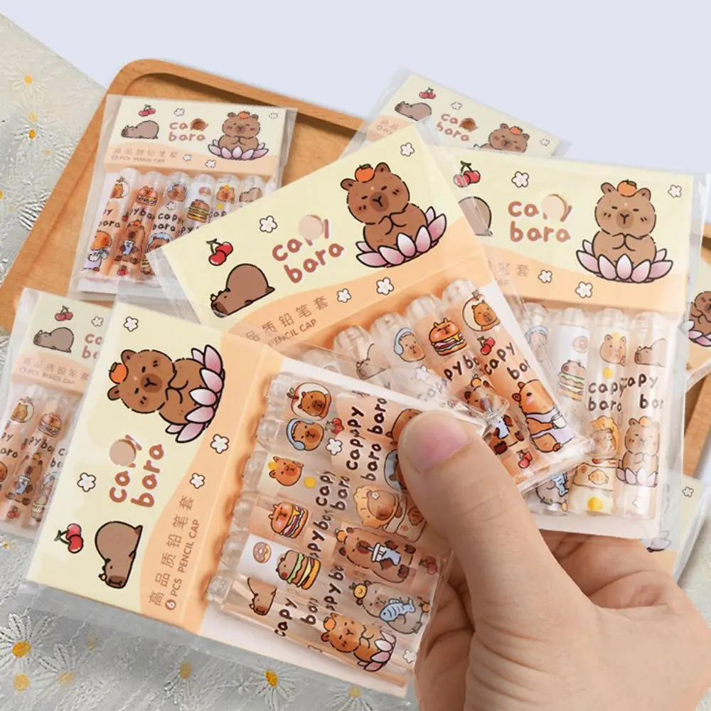 Bộ Bút Chì Capibala, 6 Cái, Chất Liệu Nhựa, Có Mũ Quà Tặng, Bộ Mở Rộng Bút Chì Hoạt Hình, Thích Hợp Cho Học Sinh, Bảo Vệ Đầu Bút, Lý Tưởng Cho Trường Học Và Văn Phòng