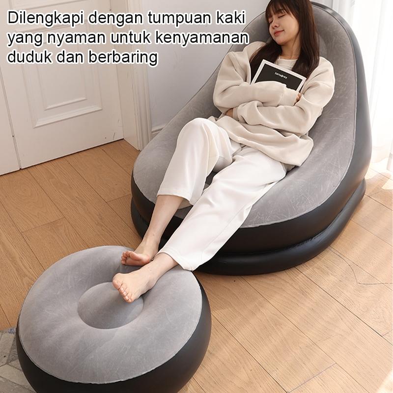 Sofa Angin Santai Dengan Sandaran Kaki&Pompa Kaki Kursi Portabel Kuat Tahan Lama untuk Indoor&Outdoor Abu-abu/Coklat Size Furniture