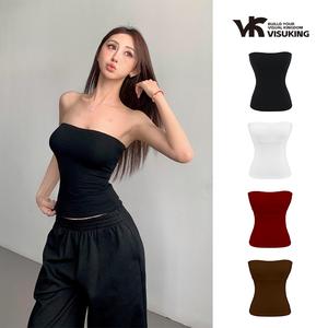 VISUKING Áo Ba Lá Sọc Cổ Điển Phụ Nữ Quyến Rũ Không Tay Không Dây