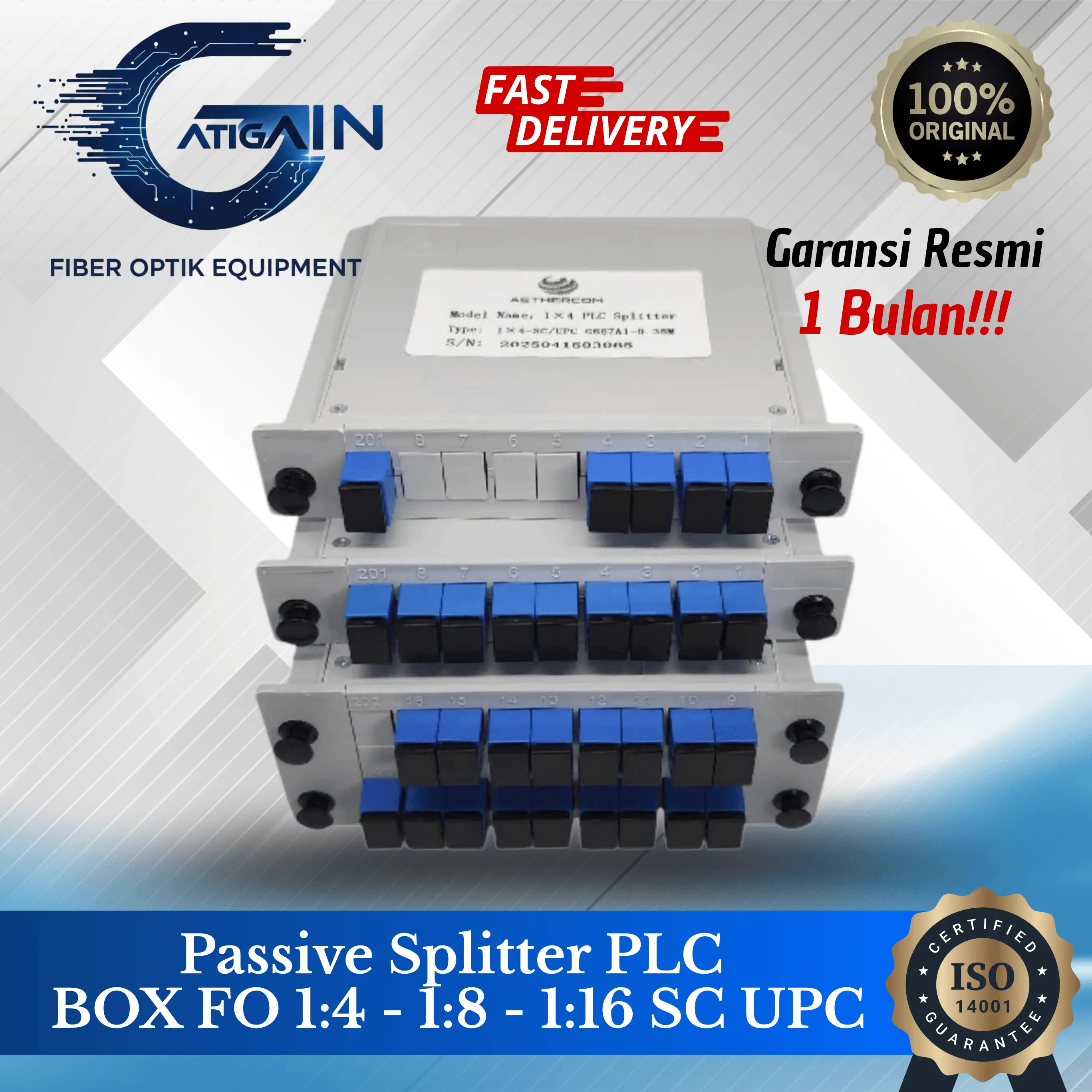 Passive Splitter PLC BOX FO 1:8 - 1:4 - 1:16 SC UPC Fiber Optik Pasif Spliter FO Konektor SC LC FC Serat G652 G657 OD 2.0 3.0 mm Cocok untuk Jaringan PON