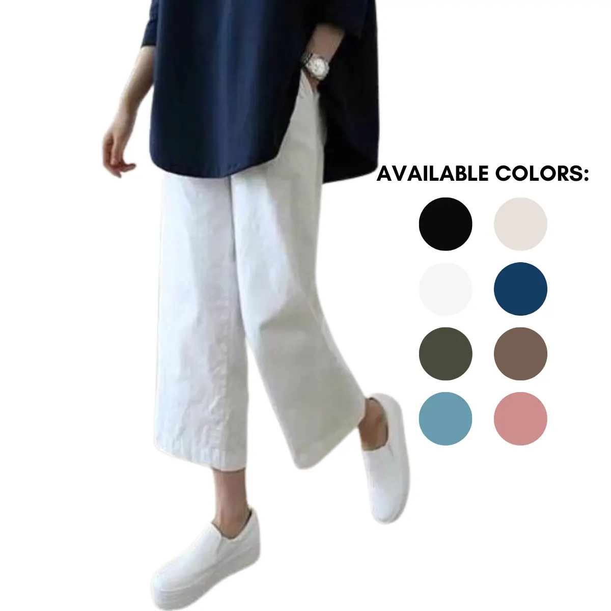 Women Wide Leg Ankle Pants Plus Size Summer Linen Loose Linen Pants Seluar Perempuan Seluar Wanita Baju Raya